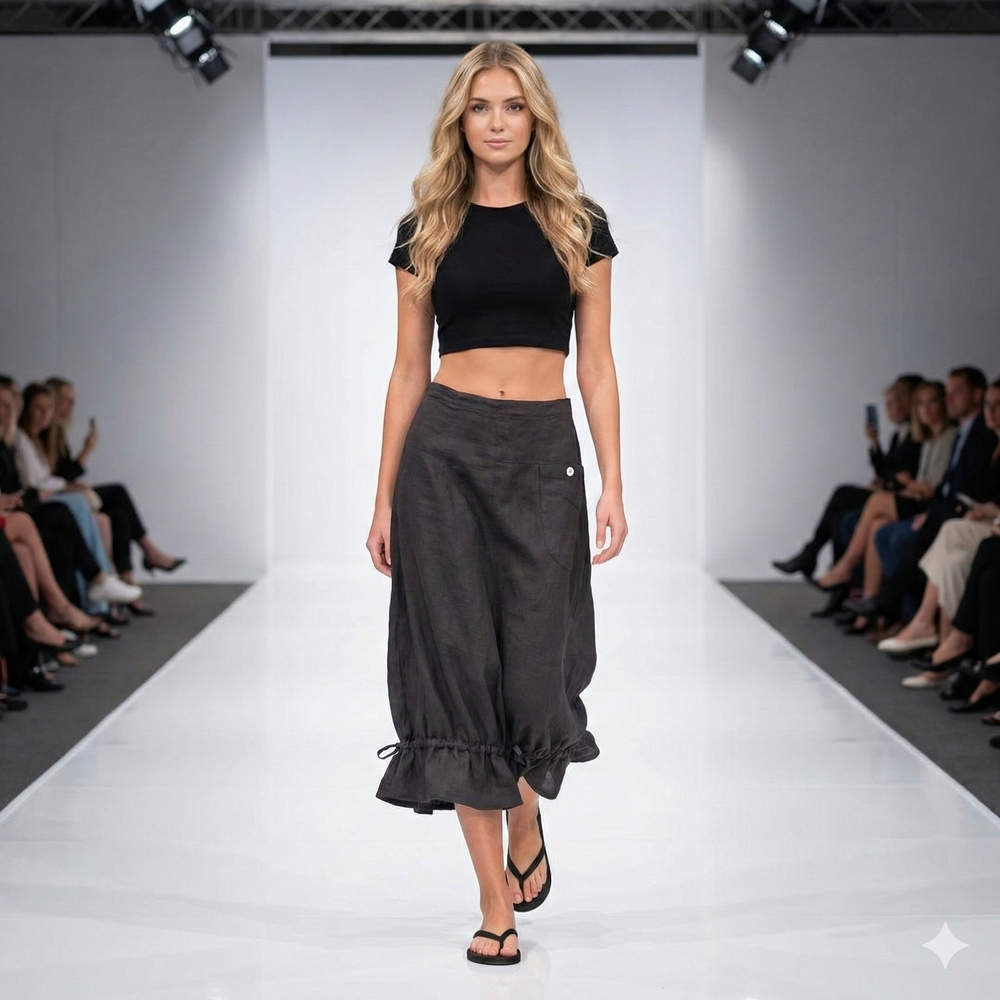 Elegant Black Ruffle Hem Skirt